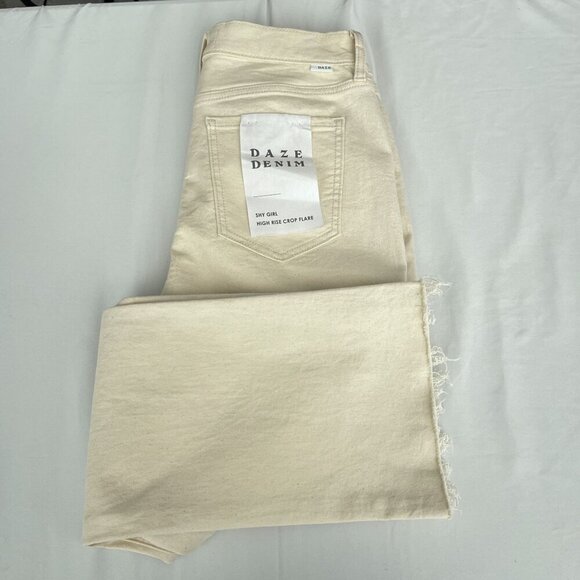 NWT Daze Shy Girl In Raw Cut-Off High Rise Crop Flare Jeans Beige Womens 31 - Picture 11 of 16